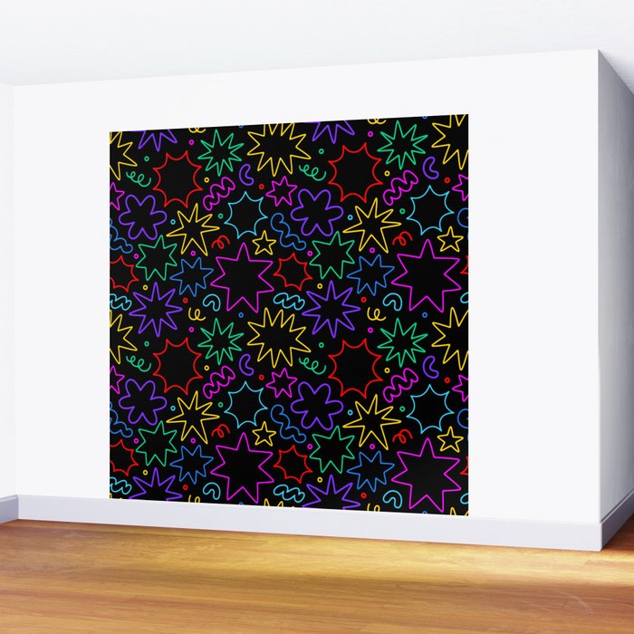 Colorful fun star doodle pattern Wall Mural Gallery Image 2