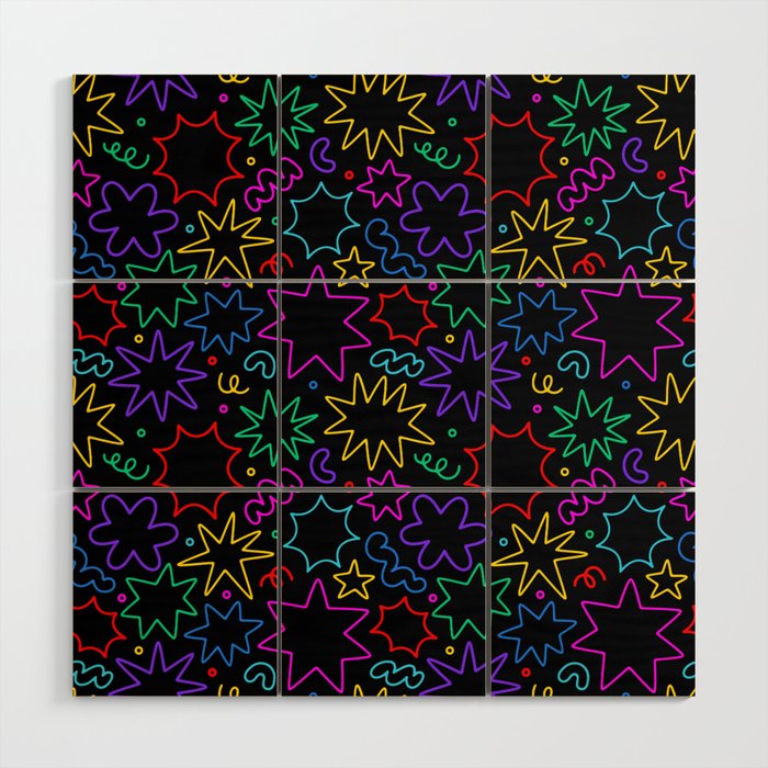 Colorful fun star doodle pattern Wood Wall Art Gallery Image 1