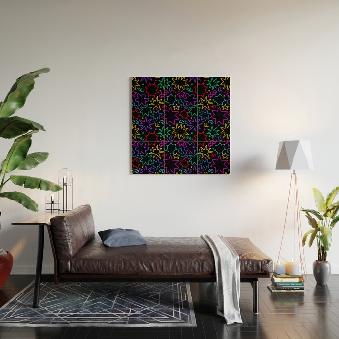 Colorful fun star doodle pattern Wood Wall Art Gallery Image 2