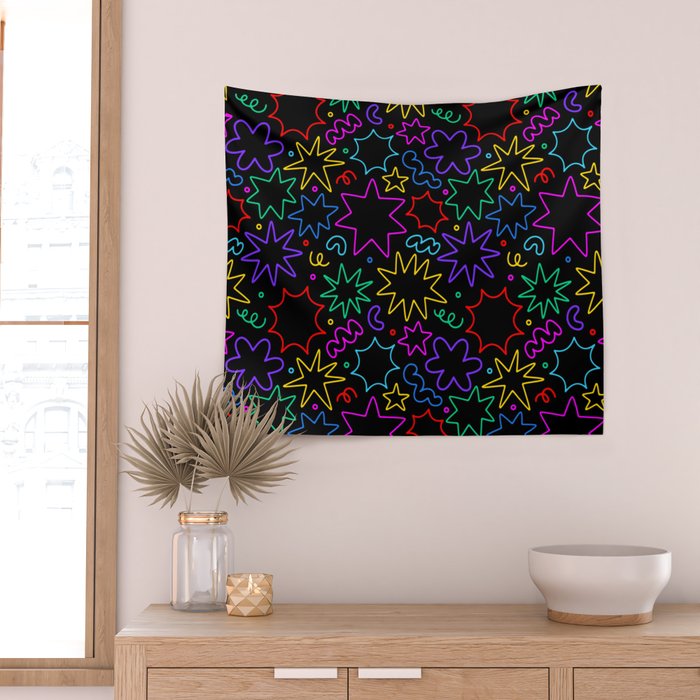 Colorful fun star doodle pattern Wall Tapestry Gallery Image 2