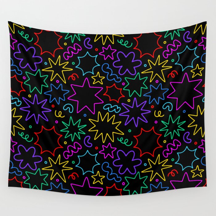 Colorful fun star doodle pattern Wall Tapestry Gallery Image 4