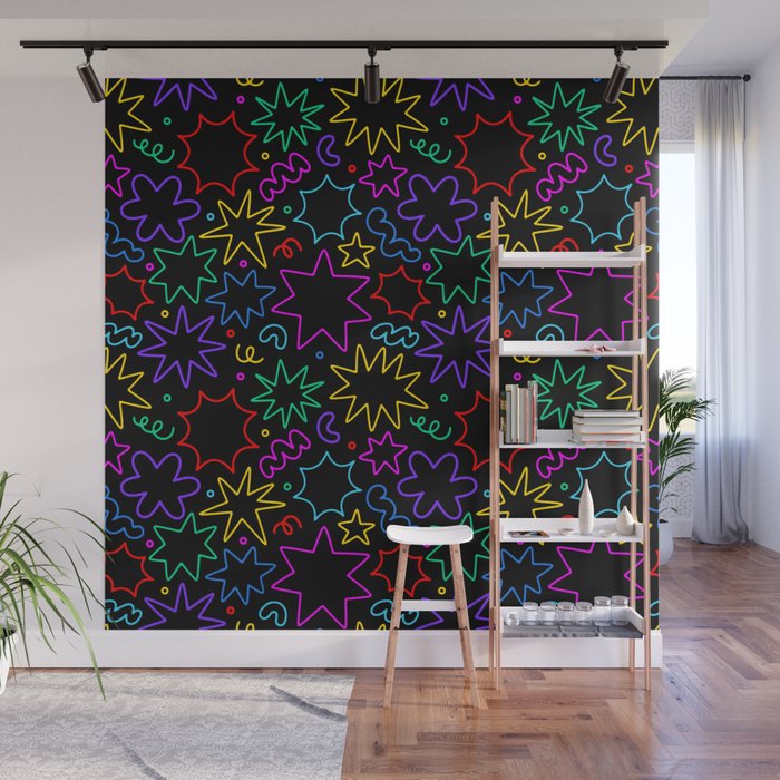 Colorful fun star doodle pattern Wall Mural Gallery Image 1