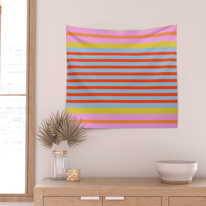 Bold Color Stripes Play Summer Bright Pattern 1 Wall Tapestry Gallery Image 2