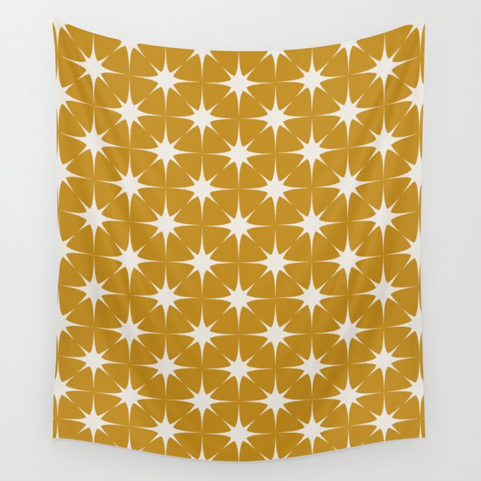 Mustard Yellow Midcentury Modern Atomic Starburst Wall Tapestry Gallery Image 1