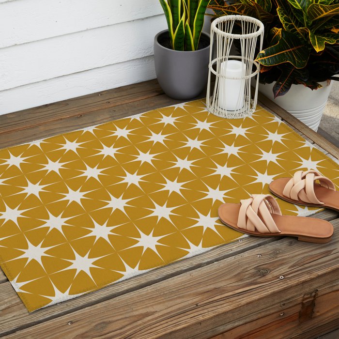 Mustard Yellow Midcentury Modern Atomic Starburst Outdoor Rug Gallery Image 2