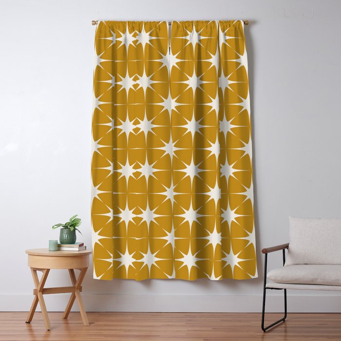 Mustard Yellow Midcentury Modern Atomic Starburst Window Curtain Gallery Image 1