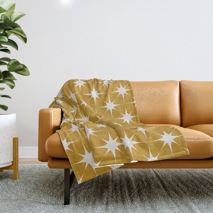 Mustard Yellow Midcentury Modern Atomic Starburst Throw Blanket Gallery Image 1