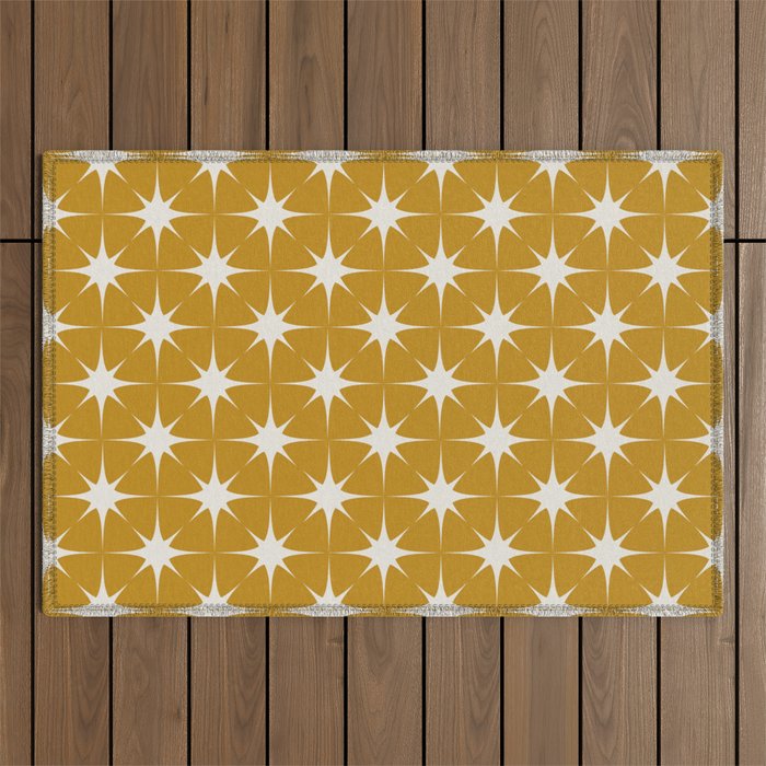 Mustard Yellow Midcentury Modern Atomic Starburst Outdoor Rug Gallery Image 1