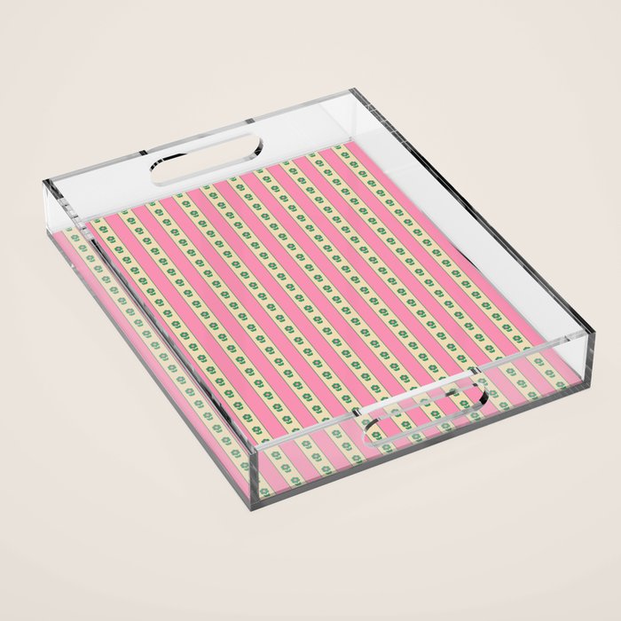 Cottage Stripes and Flowers Pattern in Pink and Green Acrylic Tray Gallery Image 1