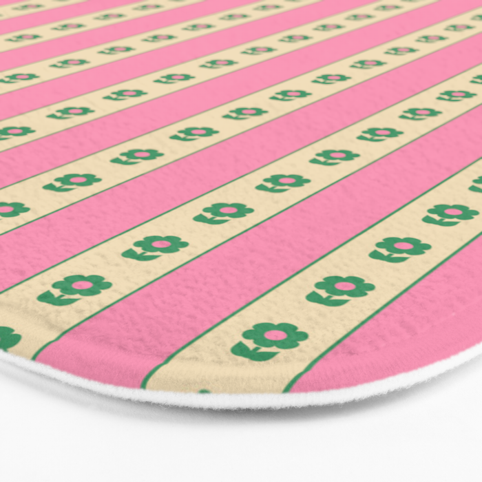 Cottage Stripes and Flowers Pattern in Pink and Green Bath Mat Gallery Image 3
