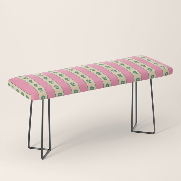 Cottage Stripes and Flowers Pattern in Pink and Green Bench Gallery Image 1