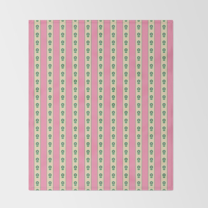 Cottage Stripes and Flowers Pattern in Pink and Green Throw Blanket Gallery Image 2