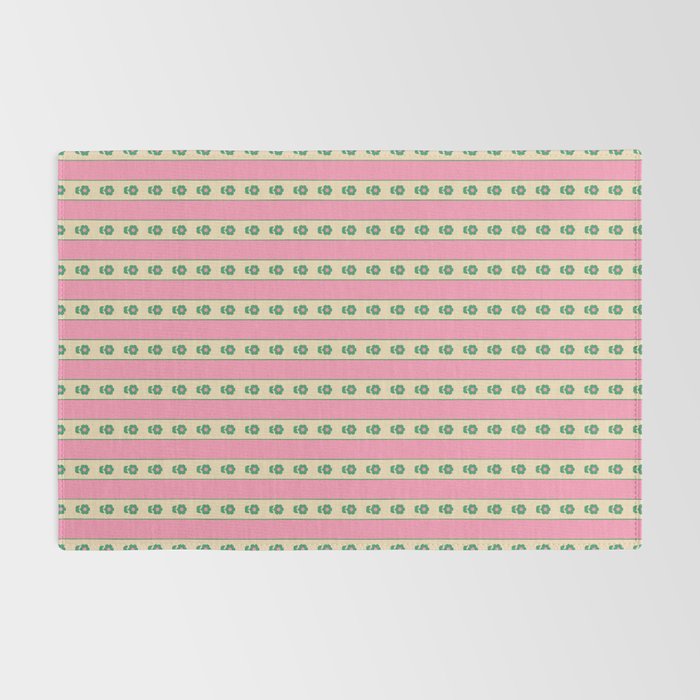 Cottage Stripes and Flowers Pattern in Pink and Green Rug Gallery Image 2
