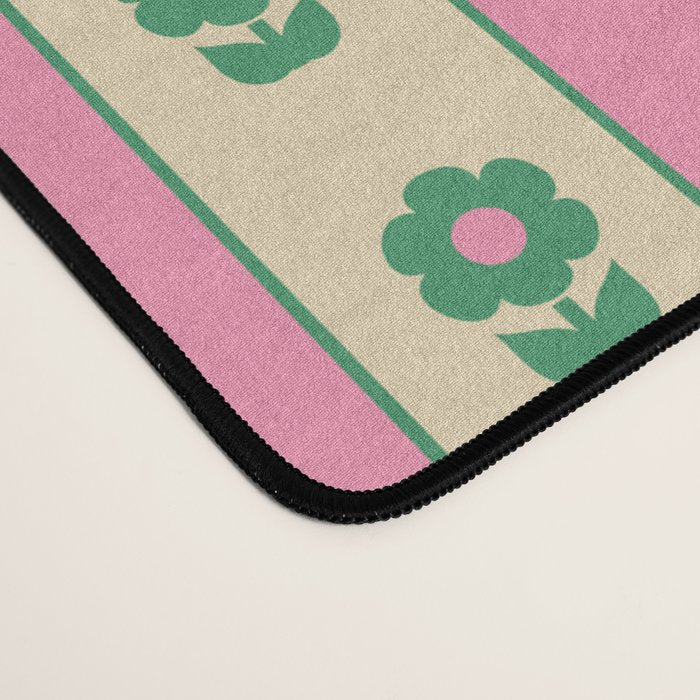 Cottage Stripes and Flowers Pattern in Pink and Green Desk Mat Gallery Image 4
