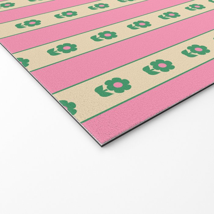 Cottage Stripes and Flowers Pattern in Pink and Green Welcome Mat Gallery Image 2