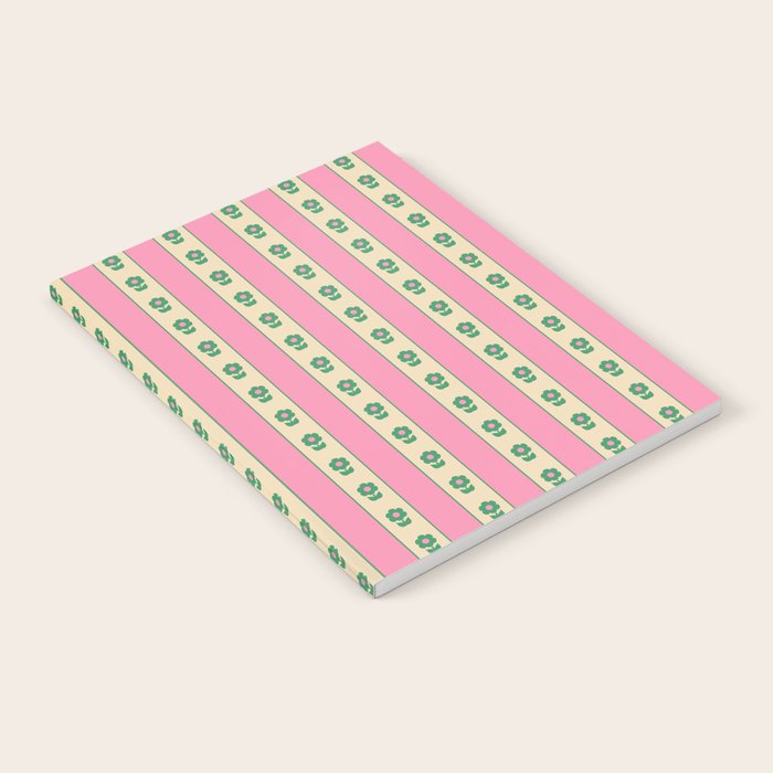 Cottage Stripes and Flowers Pattern in Pink and Green Notebook Gallery Image 2