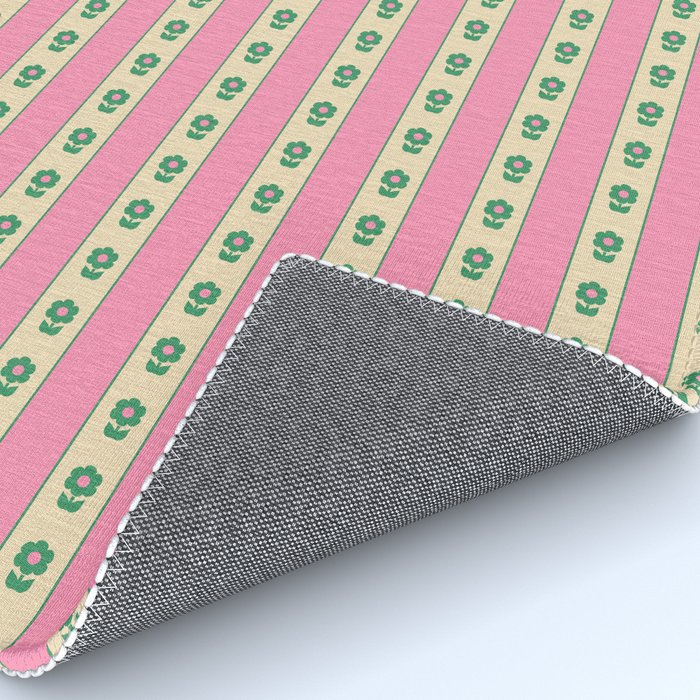 Cottage Stripes and Flowers Pattern in Pink and Green Rug Gallery Image 4