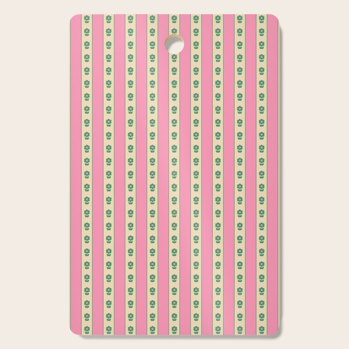Cottage Stripes and Flowers Pattern in Pink and Green Cutting Board Gallery Image 1