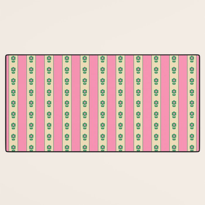 Cottage Stripes and Flowers Pattern in Pink and Green Desk Mat Gallery Image 3