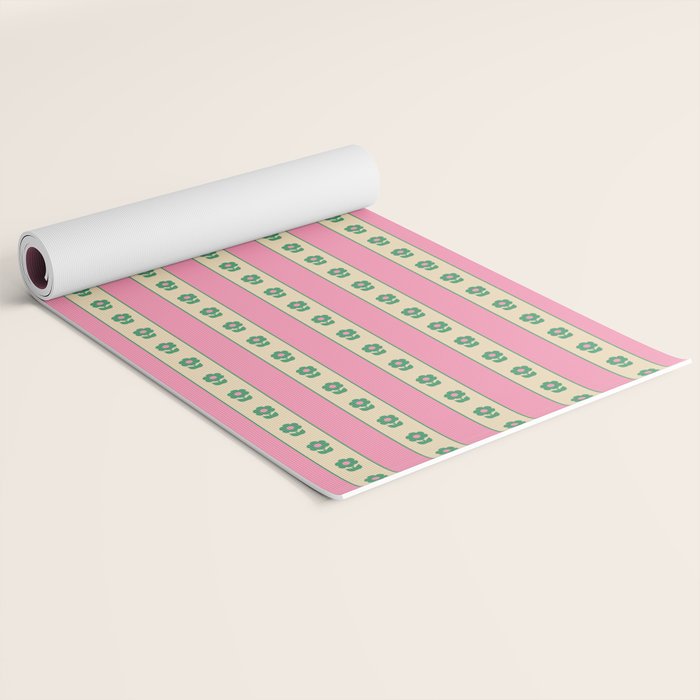 Cottage Stripes and Flowers Pattern in Pink and Green Yoga Mat Gallery Image 2