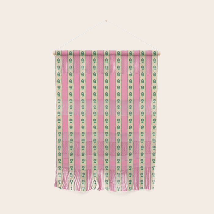 Cottage Stripes and Flowers Pattern in Pink and Green Wall Hanging Gallery Image 1