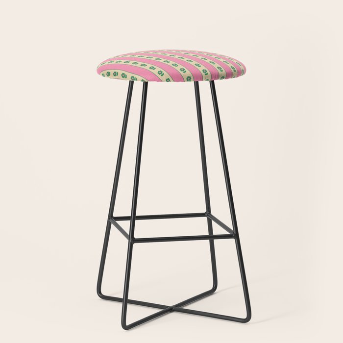 Cottage Stripes and Flowers Pattern in Pink and Green Stool Gallery Image 1
