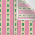 Cottage Stripes and Flowers Pattern in Pink and Green Wall Tapestry Gallery Image 3