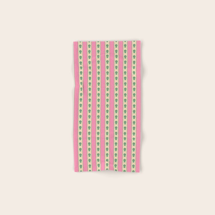 Cottage Stripes and Flowers Pattern in Pink and Green Bath Towel Gallery Image 1