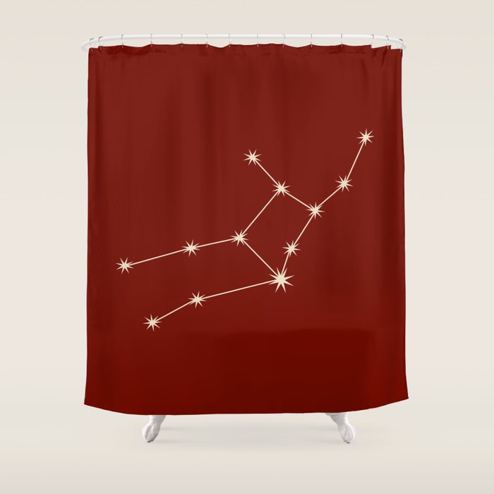 Virgo Zodiac Star Constellation Line Art Ruby Red Shower Curtain Gallery Image 1