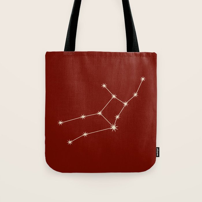 Virgo Zodiac Star Constellation Line Art Ruby Red Tote Bag Gallery Image 1