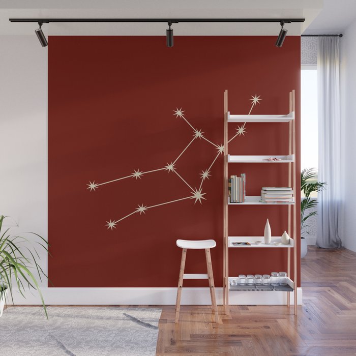 Virgo Zodiac Star Constellation Line Art Ruby Red Wall Mural Gallery Image 1
