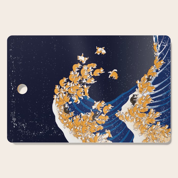 Shiba Inu The Great Wave in Night Cutting Board Gallery Image 1