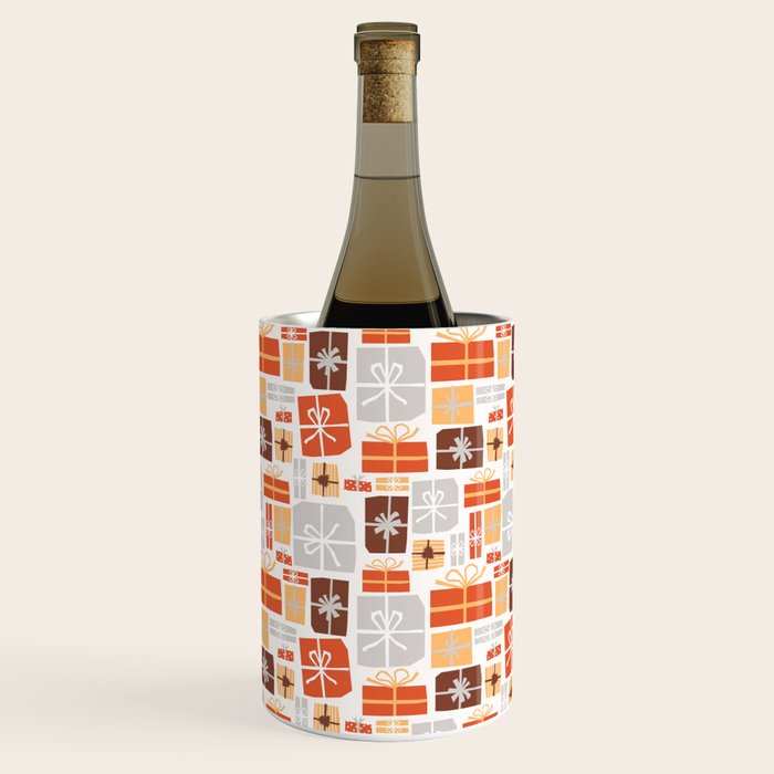 Christmas presents gray and orange pattern Wine Chiller Gallery Image 1