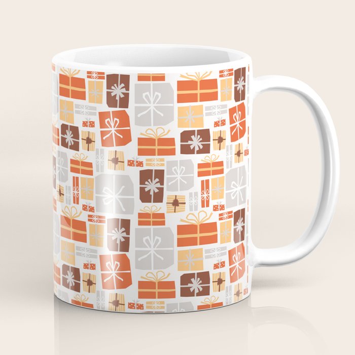Christmas presents gray and orange pattern Coffee Mug Gallery Image 1