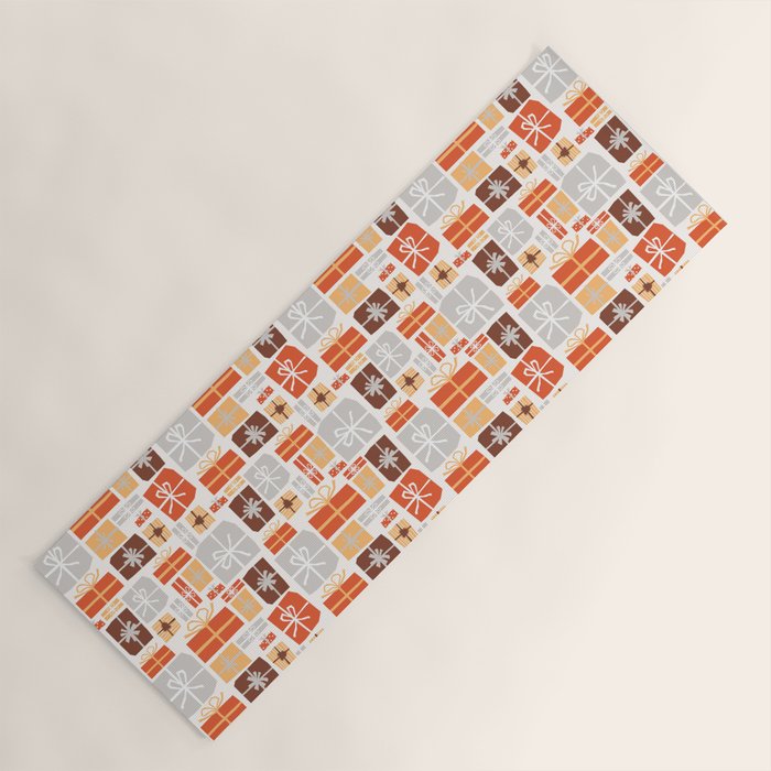 Christmas presents gray and orange pattern Yoga Mat Gallery Image 1