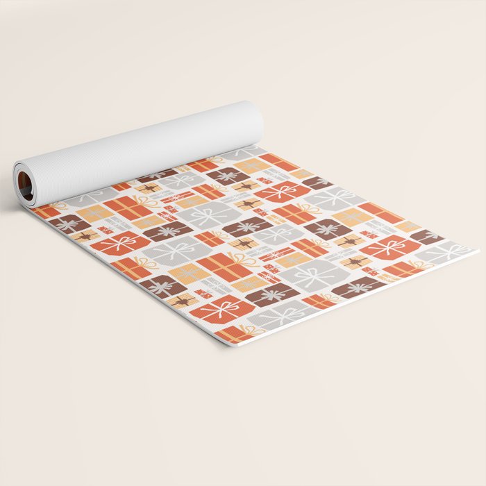 Christmas presents gray and orange pattern Yoga Mat Gallery Image 2
