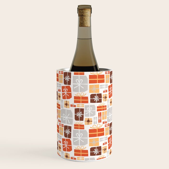Christmas presents gray and orange pattern Wine Chiller Gallery Image 2