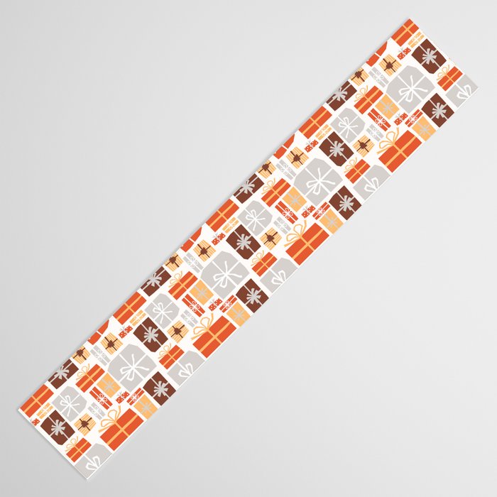 Christmas presents gray and orange pattern Table Runner Gallery Image 3