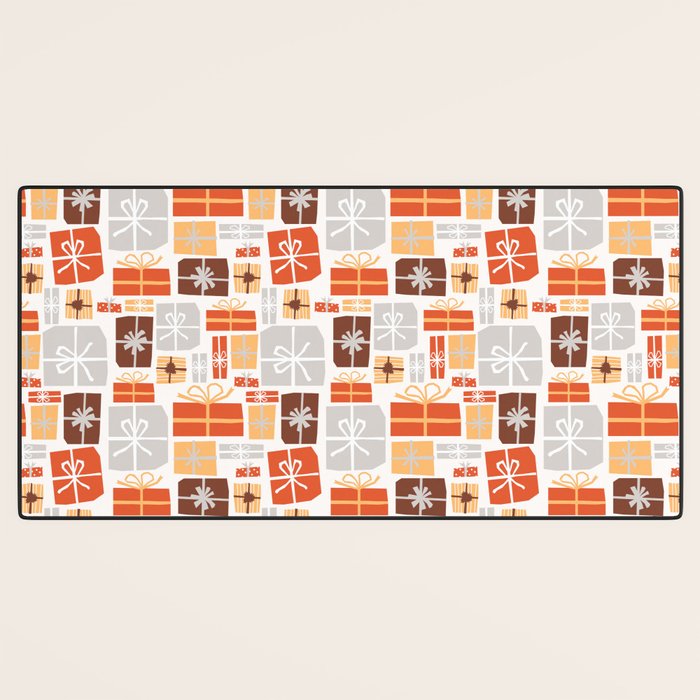 Christmas presents gray and orange pattern Desk Mat Gallery Image 3