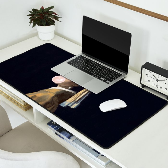 Girl with Pearl Earing Blowing Gum Desk Mat Gallery Image 2