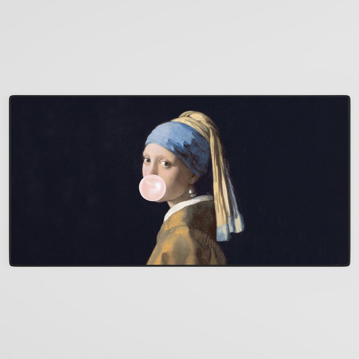 Girl with Pearl Earing Blowing Gum Desk Mat Gallery Image 3