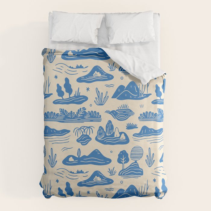 Abstract blue nature landscape doodle pattern Duvet Cover Gallery Image 6