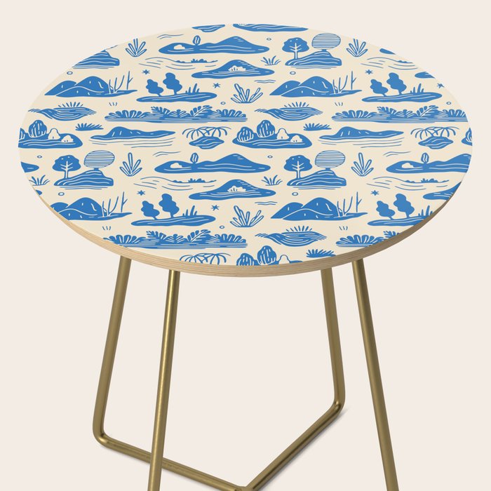 Abstract blue nature landscape doodle pattern Side Table Gallery Image 2