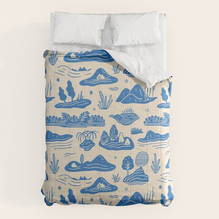 Abstract blue nature landscape doodle pattern Comforter Gallery Image 6