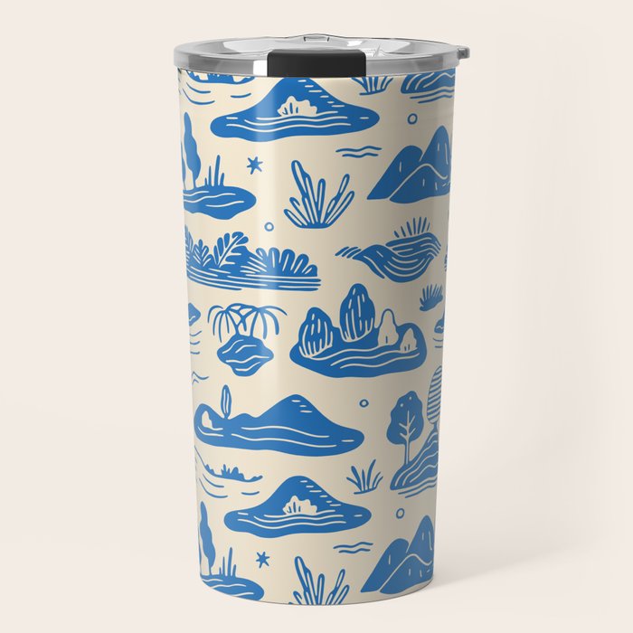 Abstract blue nature landscape doodle pattern Travel Mug Gallery Image 1