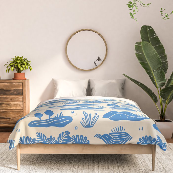 Abstract blue nature landscape doodle pattern Comforter Gallery Image 3