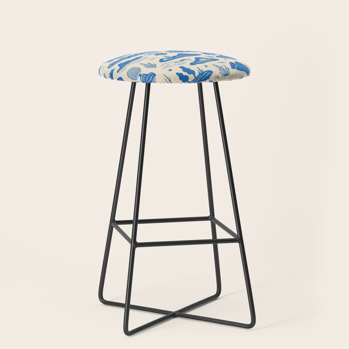 Abstract blue nature landscape doodle pattern Stool Gallery Image 1