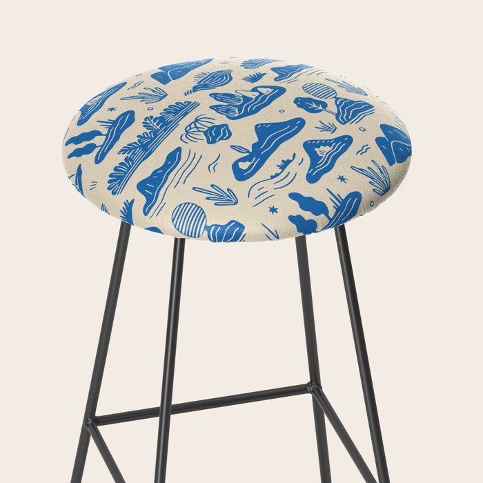 Abstract blue nature landscape doodle pattern Stool Gallery Image 2