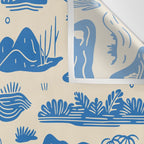 Abstract blue nature landscape doodle pattern Wall Tapestry Gallery Image 3