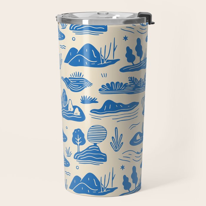 Abstract blue nature landscape doodle pattern Travel Mug Gallery Image 2